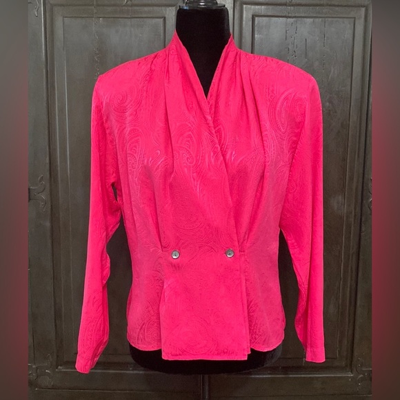 Vintage Collections by Michelle Stuart pink 100% Silk blouse- size Large - Picture 1 of 13